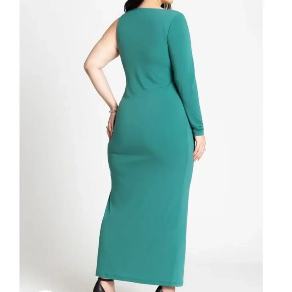 NWT Eloquii Plus Size 20 One Shoulder Maxi Dress with Side Slit in Antique Green